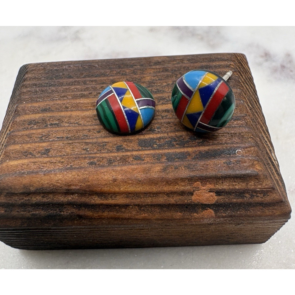 Button Dot Multi Colored Decorative Stud Earrings… - image 3